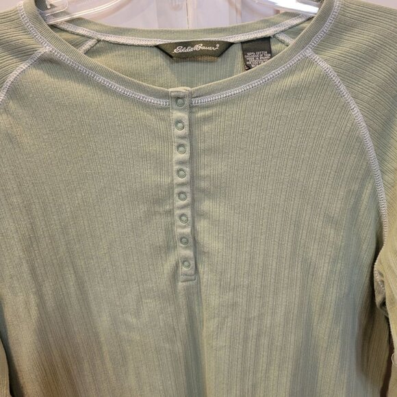 Eddie Bauer Sz XL Women's LS 1/4 Snap Pullover Thermal Under Shirt Blouse - Picture 2 of 8